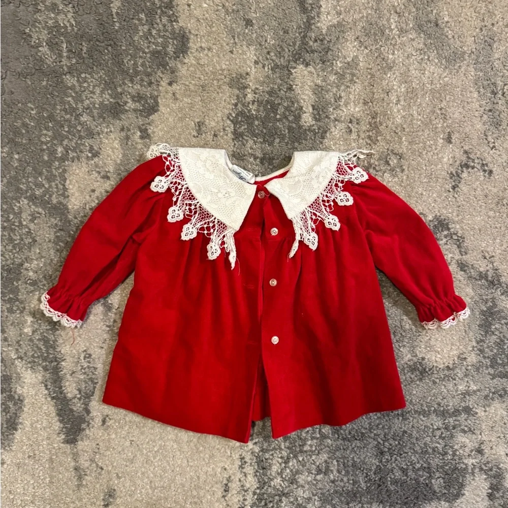 Bryan Vintage Red Baby Dress with Lace Collar - Picture 4 of 6